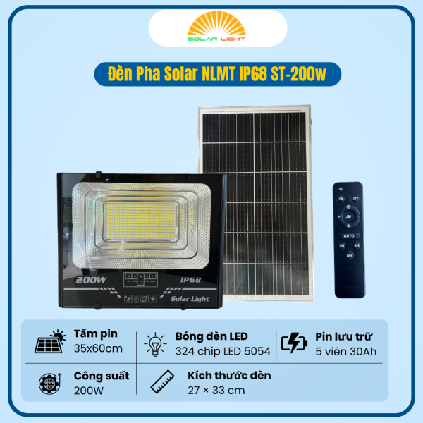 ĐÈN PHA SOLAR LIGHT NLMT IP68 ST-200W (BÁO PIN)